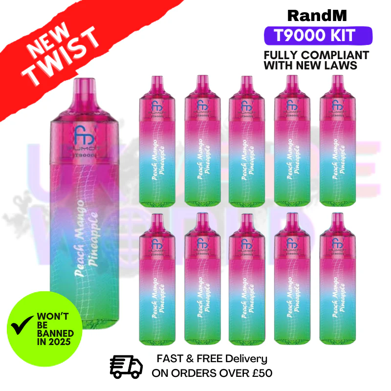 Peach Mango Pineapple Randm T9000 Puffs Box Of 10