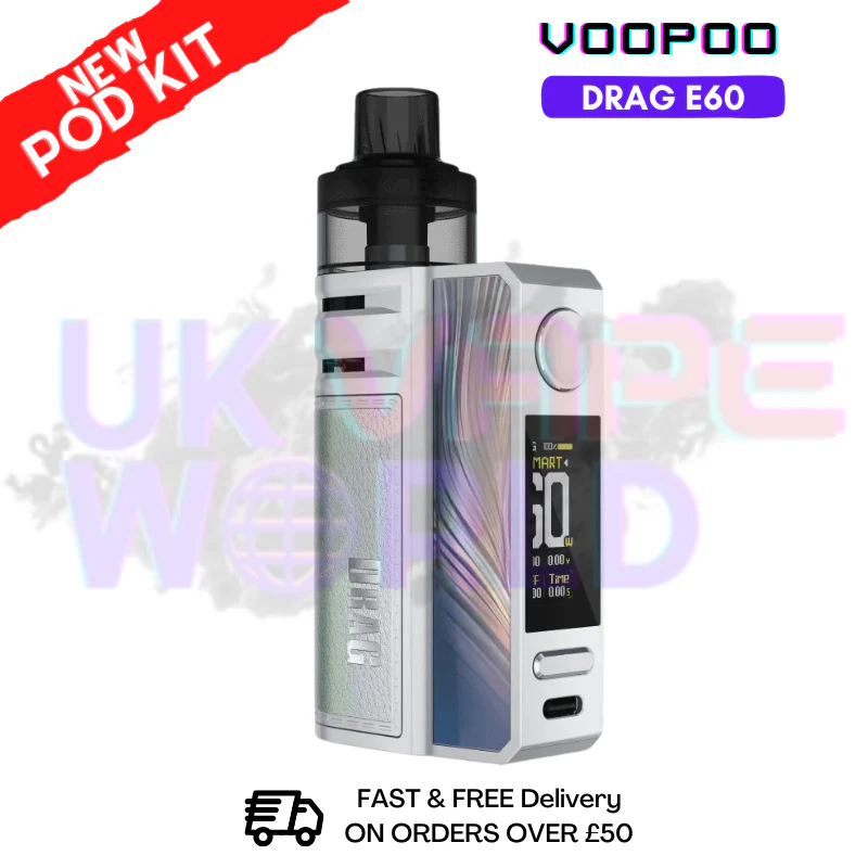 Rainbow Silver Voopoo Drag E60 pod Kit + Free Nicsalt