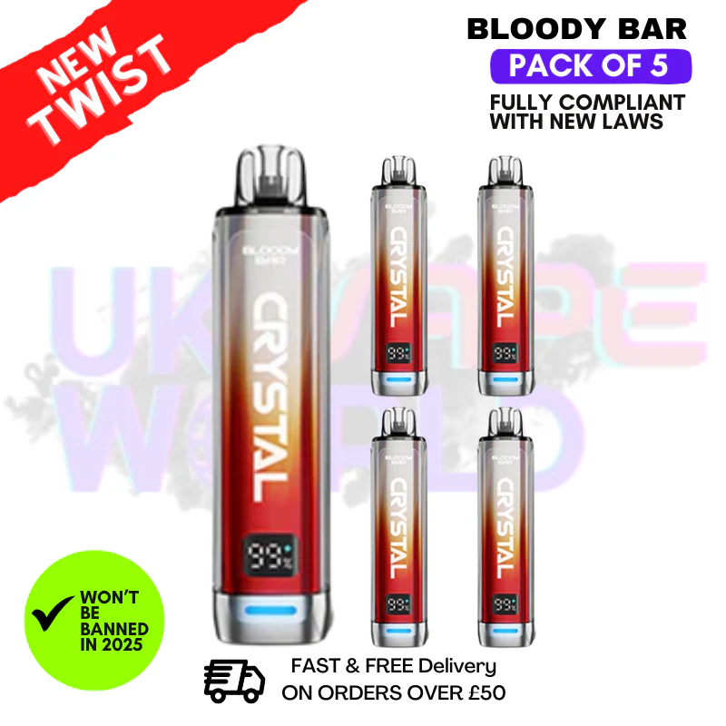 Raspberry Peach Bloody Bar Crystal 10K Puff Pack Of 5