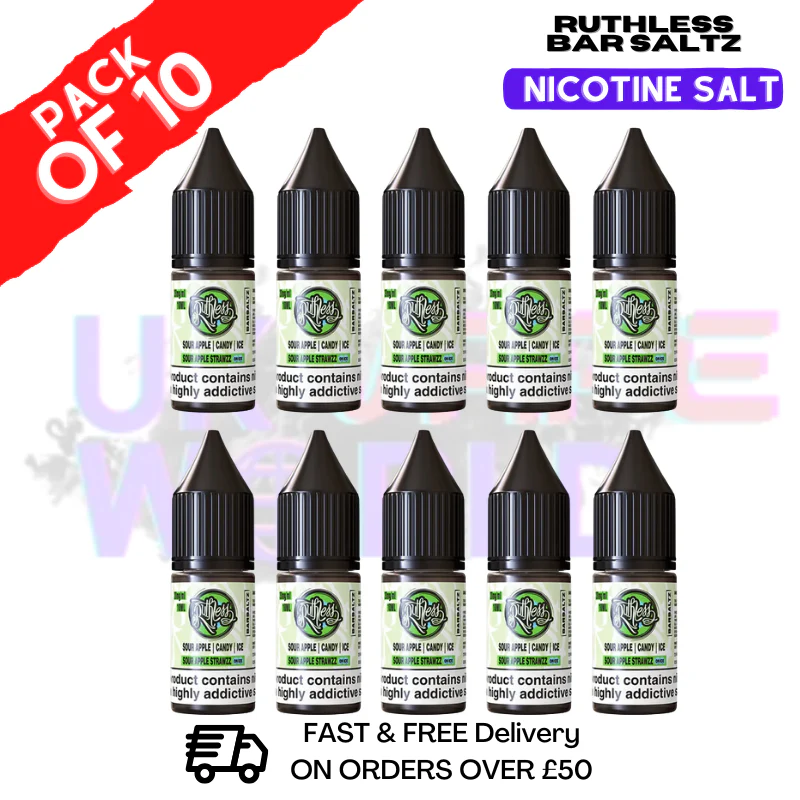 Sour Apple Straw On Ice Ruthless Nic Salt Eliquid Box Of 10