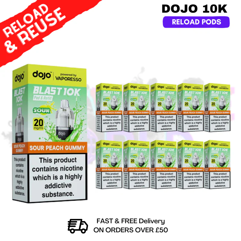 Sour Peach Gummy Dojo Blast 10K Replacement Pods Box Of 10