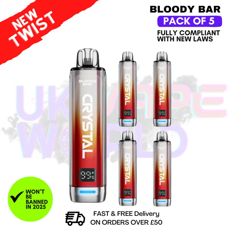 Strawberry Blast Bloody Bar Crystal 10K Puff Pack Of 5
