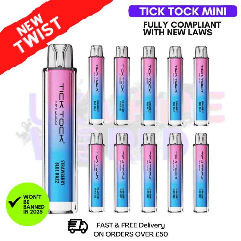 Strawberry Blue Razz Tick Tock Mini 2000 Box Of 10
