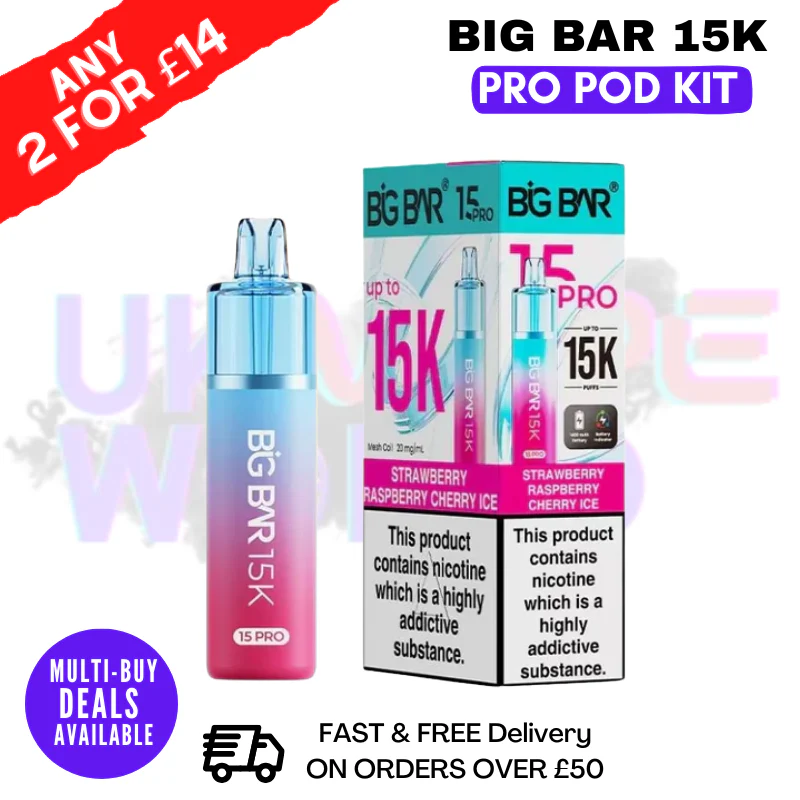 Strawberry Raspberry Cherry Ice Big Bar 15K Prefilled Pod Kit - £7.89