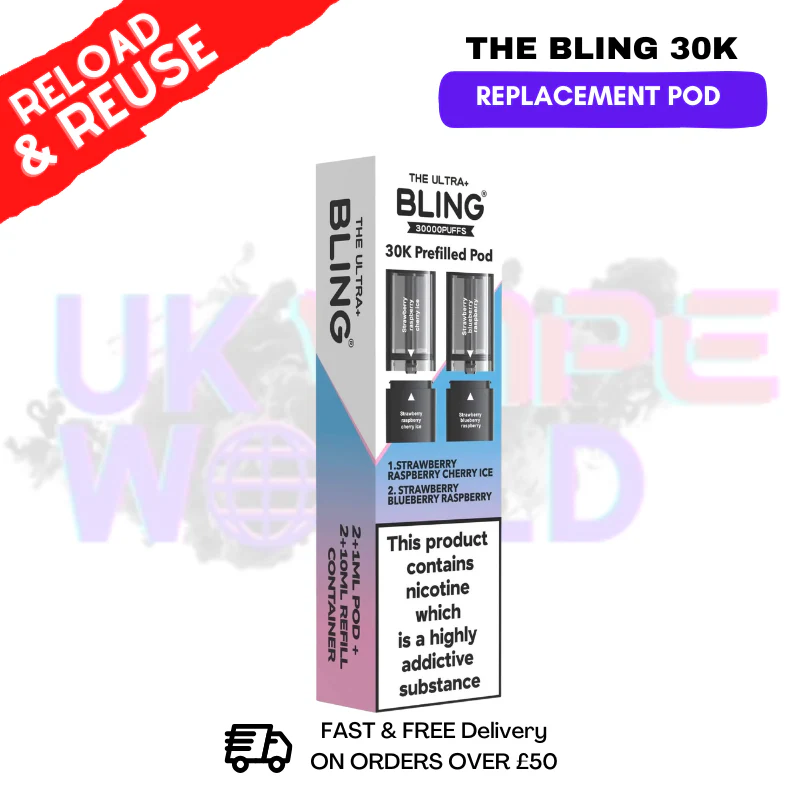 Strawberry Raspberry Cherry Ice Bling 30k REFIL PACK Ultra Plus Pods - £6.99