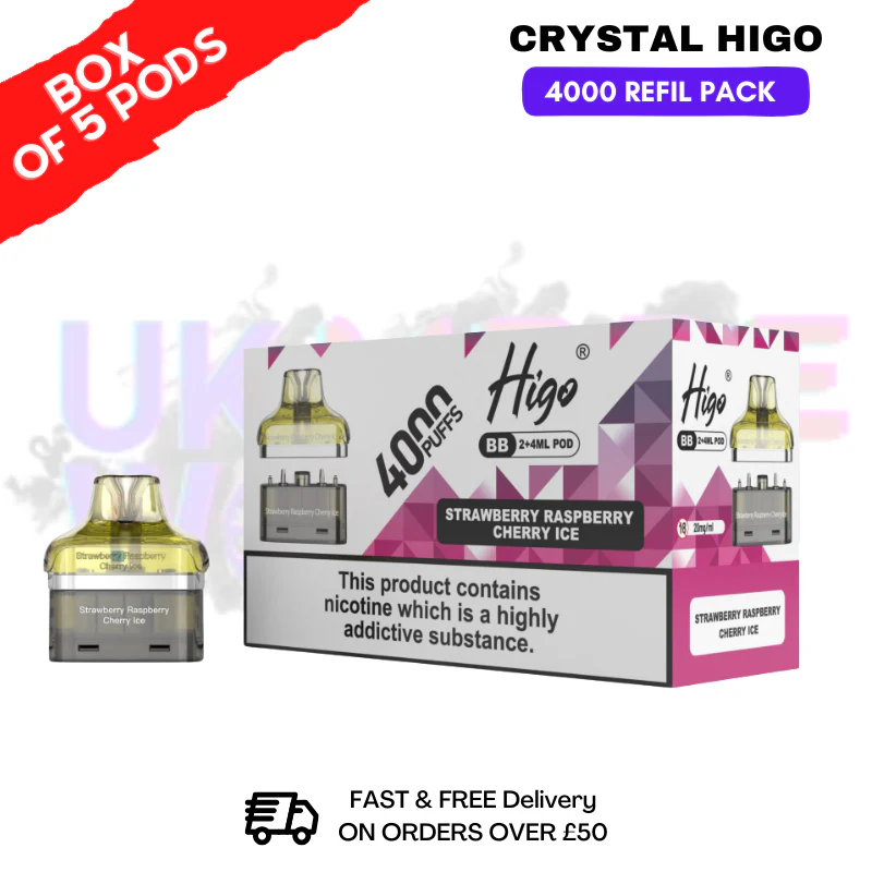 Strawberry Raspberry Cherry ICE Crystal Higo 4000 REFIL Pods BOX OF 5