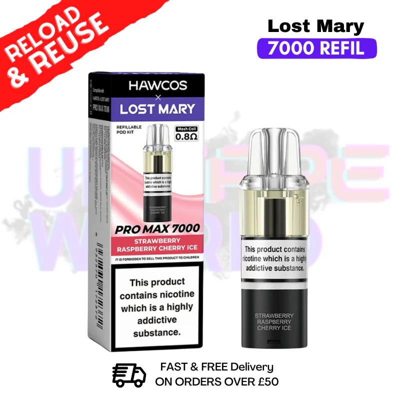 Strawberry Raspberry Cherry Ice Lost Mary 7K 7000 Puff Replacement Pods