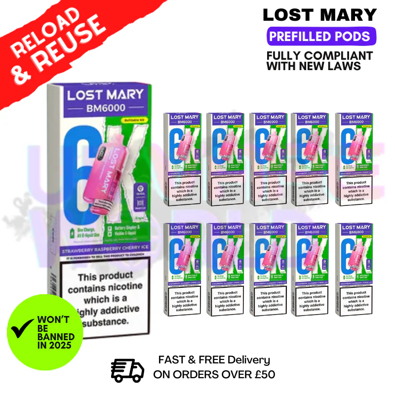 Strawberry Raspberry Cherry ICE Lost Mary BM6000 Replacement Pods BOX OF 10