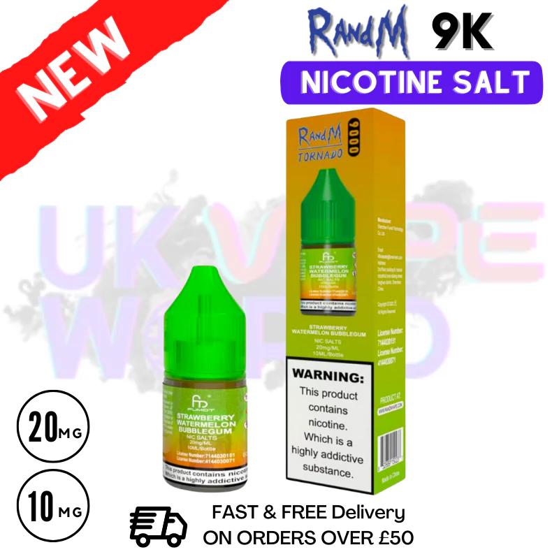 Strawberry Watermelon Bubblegum RandM Tornado 9000 Nic Salt 10ml eLiquid
