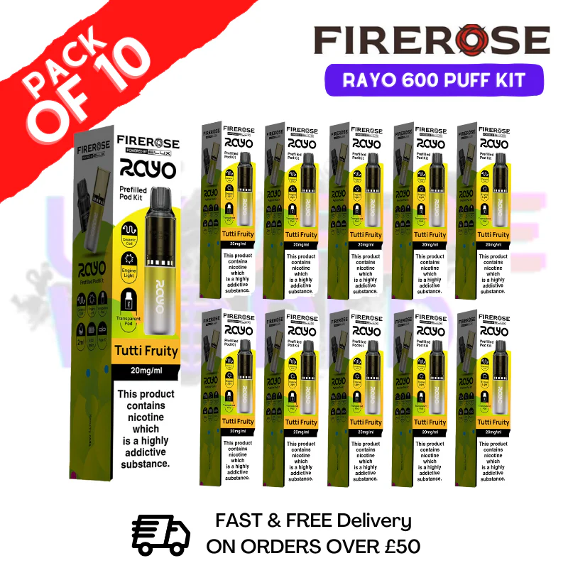 Tutti Fruity Firerose 600 Puff Vape Kits Box of 10