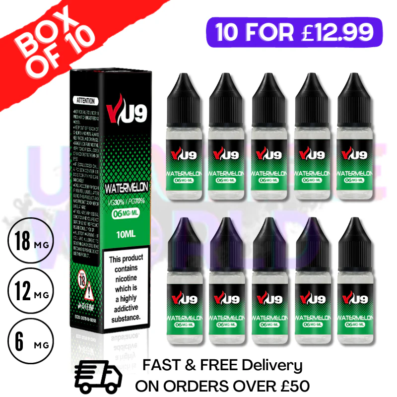 Watermelon VU9 E-Liquid Juice 10ml Nic Eliquid - 10 x 10ML Bundle